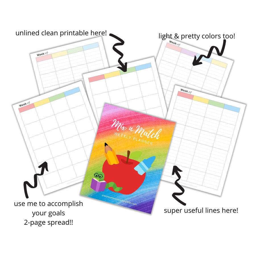 rainbow themed 2-page spread printable weekly planning pages