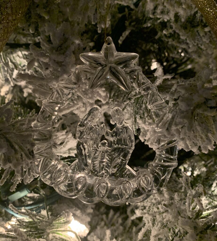 acrylic nativity on Christmas tree