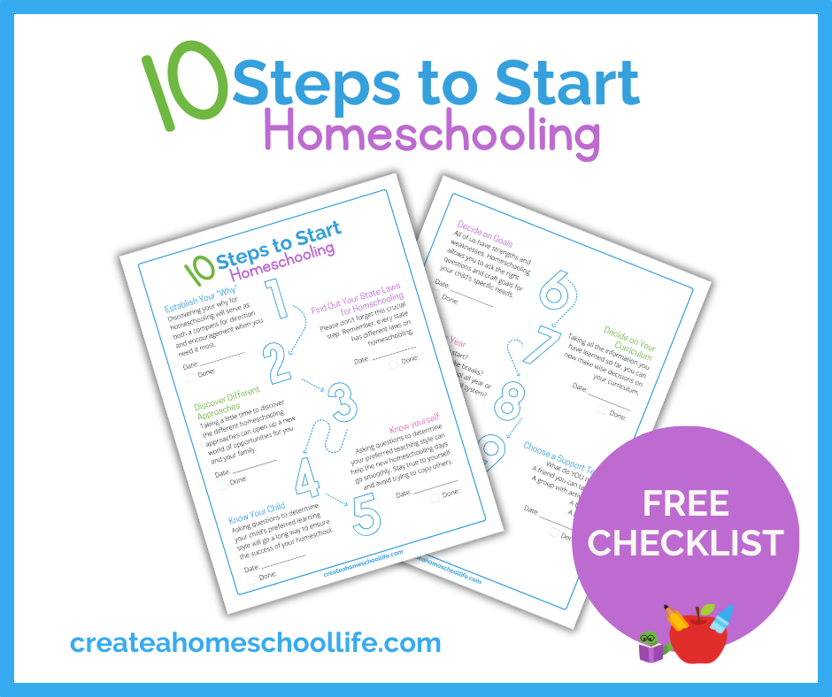 10 steps to start homeschooling layflat of free checklist tap to download
